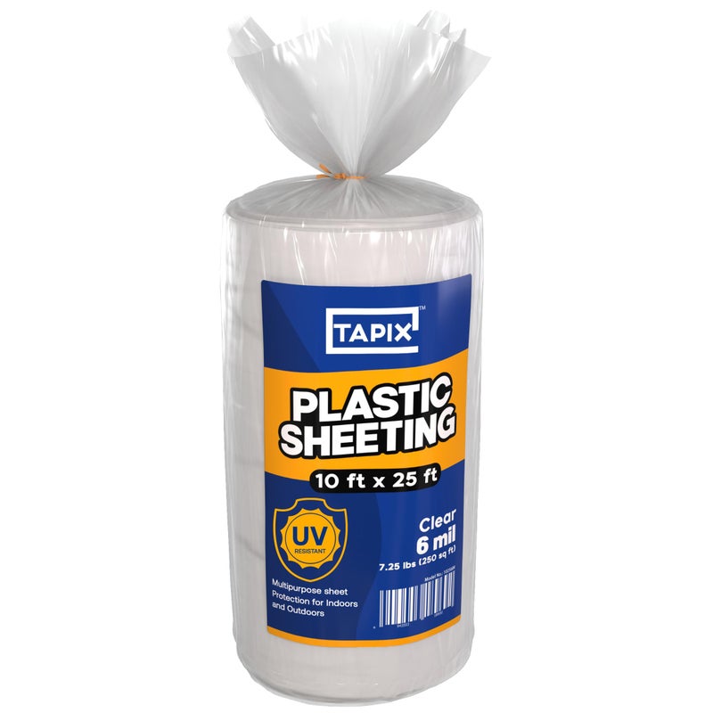 TAPIX Plastic Sheeting (10' x 25') Long  6 Mil - UV Protection Poly Sheeting Polyethylene Film  Heavy Duty Greenhouse Plastic Sheeting - Image 1